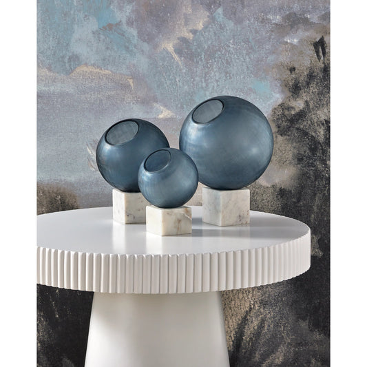 Fresno Orb Set by Currey and Company in indigo blue, natural. Made from glass, marble in a modern style.