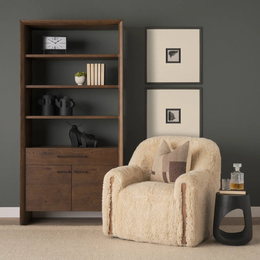 Belford Shelving Unit by Mercana in dark brown. Made from manufactured wood in a transitional style.