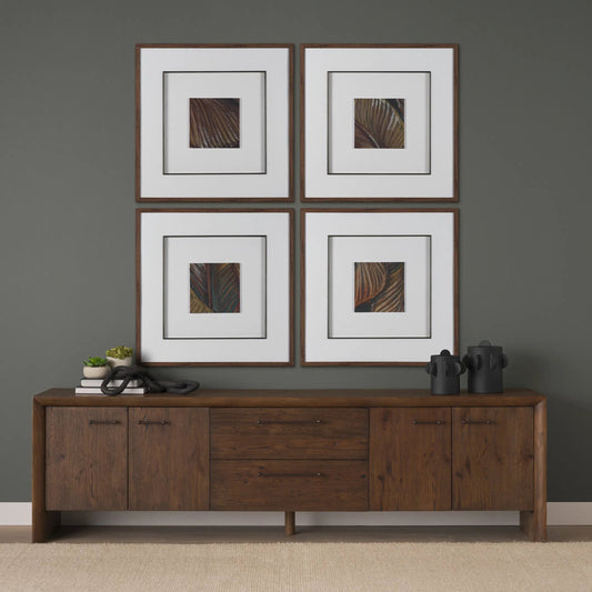 Belford Media Console by Mercana in dark brown. Made from manufactured wood in a transitional style.