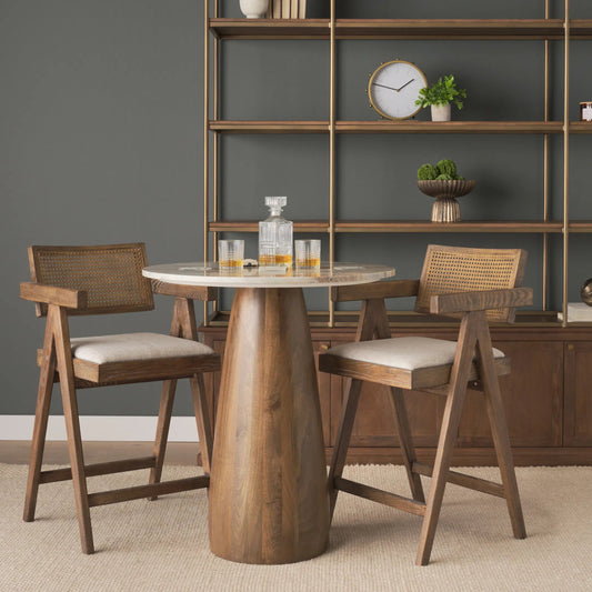 Allyson 32" Bistro Table by Mercana in light brown, pink undertones. Made from solid wood, stone in a modern style.
