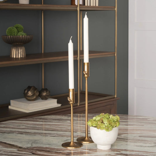 Chantria Adjustable Taper Candle Holder by Mercana in antiqued brass. Made from metal in a transitional style.