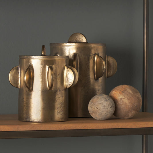 Deacon Canister with Sculptural Handles by Mercana. Made from metal in a rustic style.