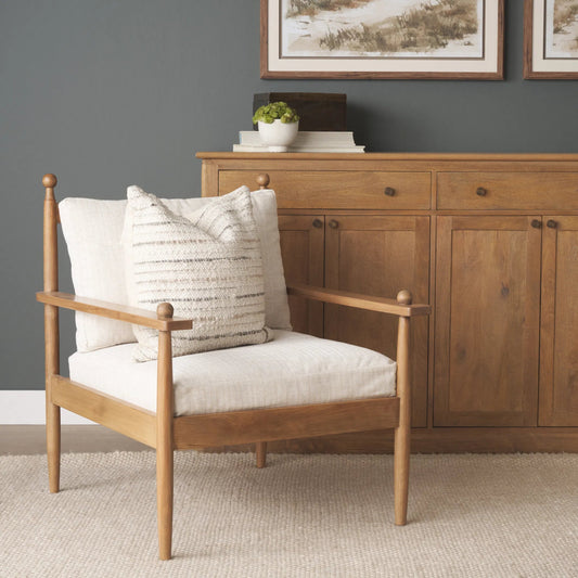 Danni Accent Chair by Mercana in beige. Made from solid wood in a transitional style.