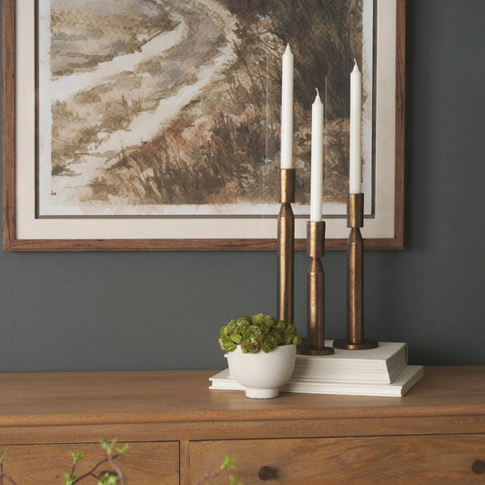 Declan Taper Candle Holders by Mercana. Made from metal in a rustic style.