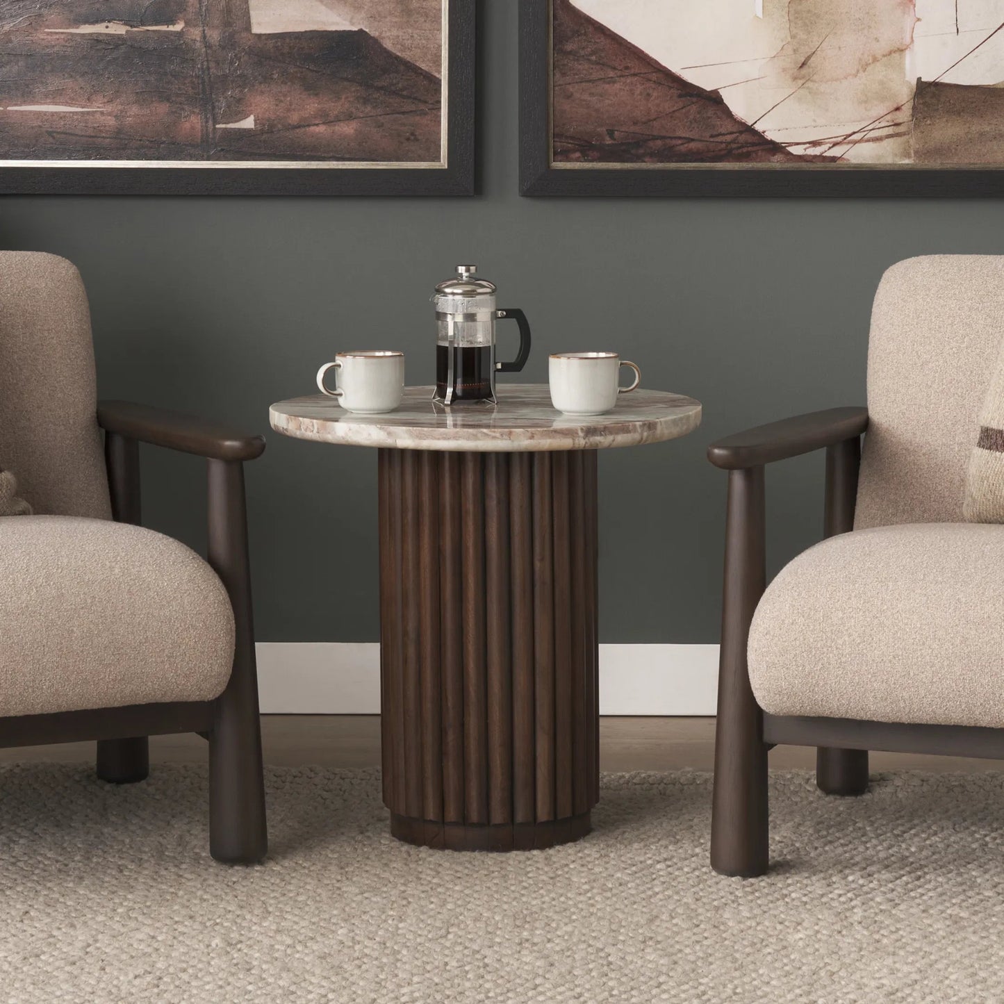 008 SI-2453264 | Lifestyle | Marbrello Side Table by Mercana in brown. Made from solid wood in a modern style.