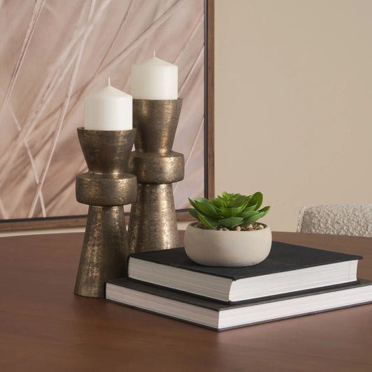 Odilia Geometric Pillar Candle Holder by Mercana. Made from metal in a modern style.