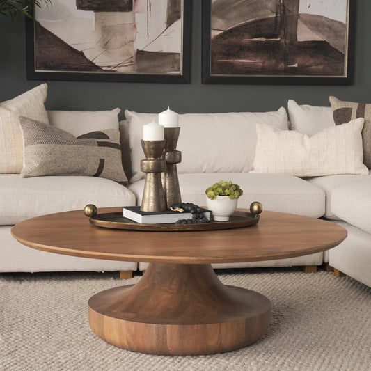 Arno Coffee Table by Mercana in brown. Made from solid wood in a transitional style.