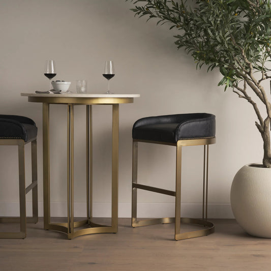 Hollyfield Leather Seat Bar Stool by Mercana. Made from unique in a modern style.
