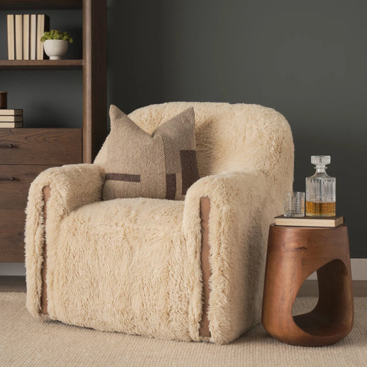 Huntley Accent Chair by Mercana in cream. Made from polyester in a unique style.