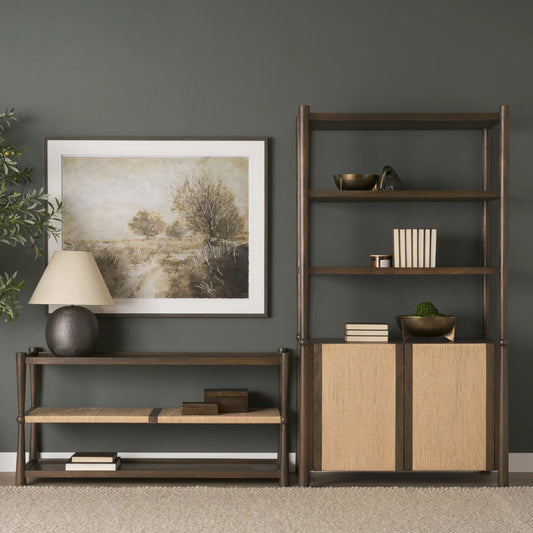 Bondi Open Shelving Unit by Mercana in dark brown. Made from solid wood in a unique style.