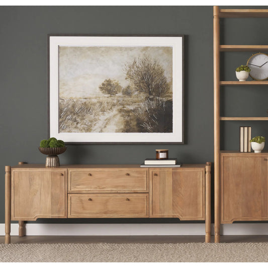 Phil Media Console by Mercana in light brown. Made from solid wood in a unique style.