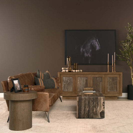 Lyonne Side Tables by Mercana in brown. Made from wood in a unique style.