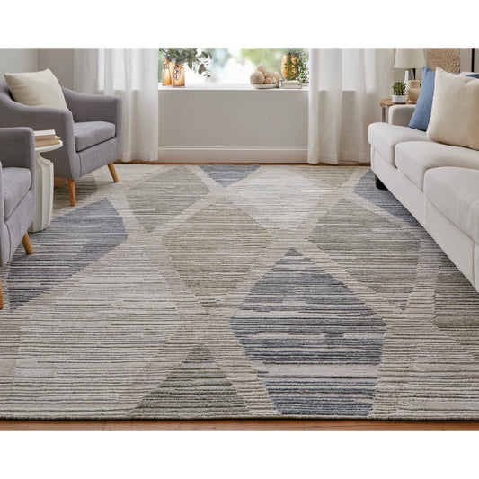 Elias Diamond Rug - ELS69FWF by Feizy in ivory, blue, brown. Made from viscose, wool in a unique style.