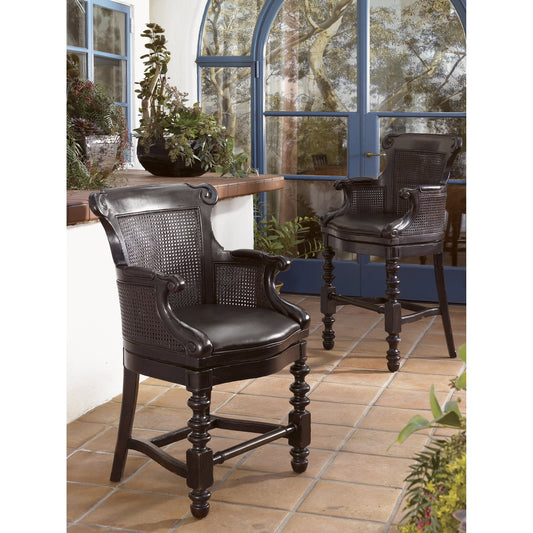 Dunkirk Swivel Bar Stool by Tommy Bahama Home in mocha. Made from unique in a traditional style.