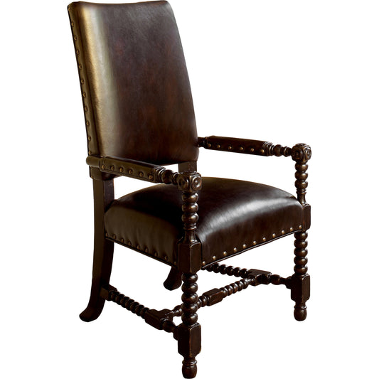 001 SR-836085 | Primary Silo | Edwards Arm Chair by Tommy Bahama Home in antiqued brown leather. Made from unique in a eclectic & global style.