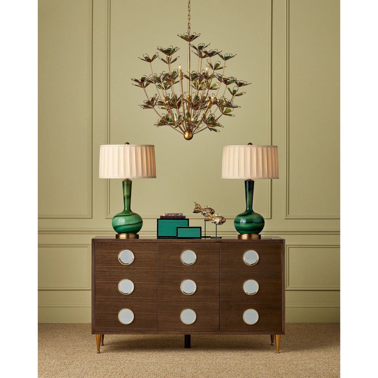 005 SI-2191742 | Lifestyle | Hortensia Chandelier by Currey and Company in contemporary gold leaf, contemporary gold, contemporary silver leaf. Made from wrought iron in a modern style.