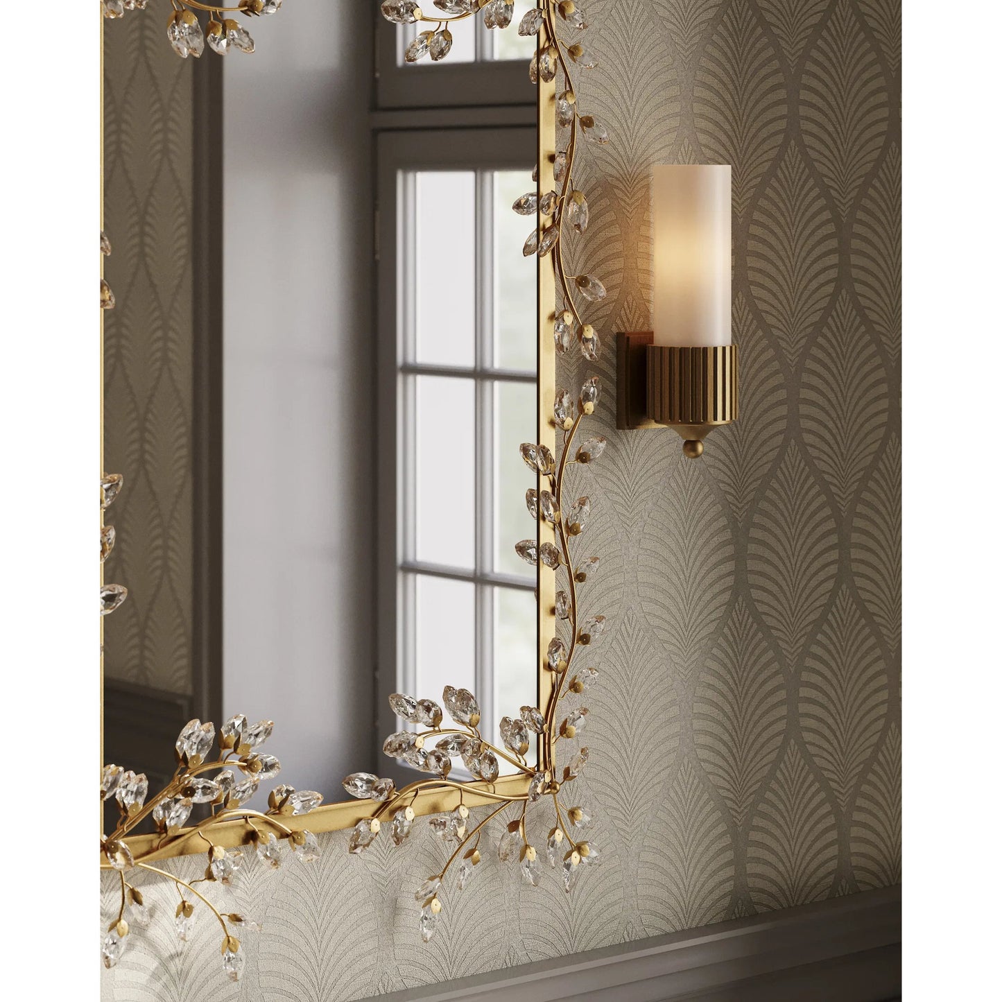 009 SI-2191676 | Lifestyle | Bryce Bath Wall Sconce by Currey and Company. Made from composite, glass in a modern style.