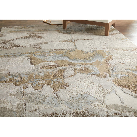 Aura Rug - 3737F by Feizy in gray, ivory, gold. Made from polyester, polypropylene in a unique style.
