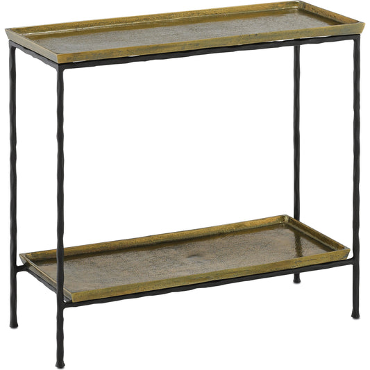 034 S-336053 | Primary Silo | Boyles Brass Side Table by Currey and Company in antique brass, black. Made from cast aluminum, iron in a transitional style.