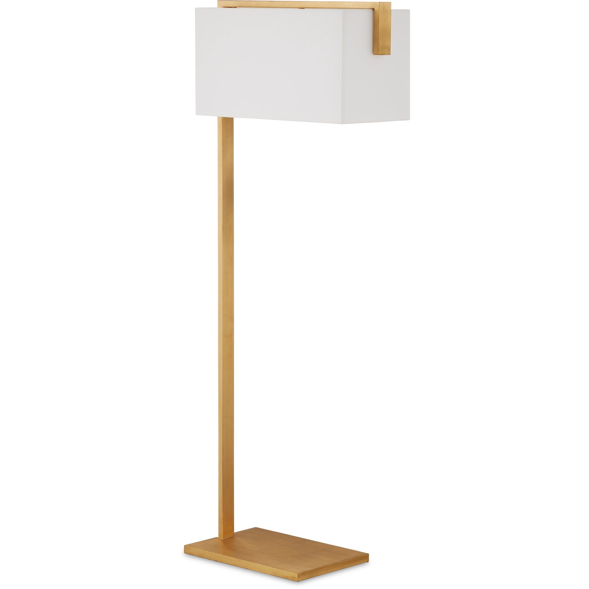 Gambit Floor Lamp by Currey and Company in contemporary gold leaf. Made from metal in a modern style.