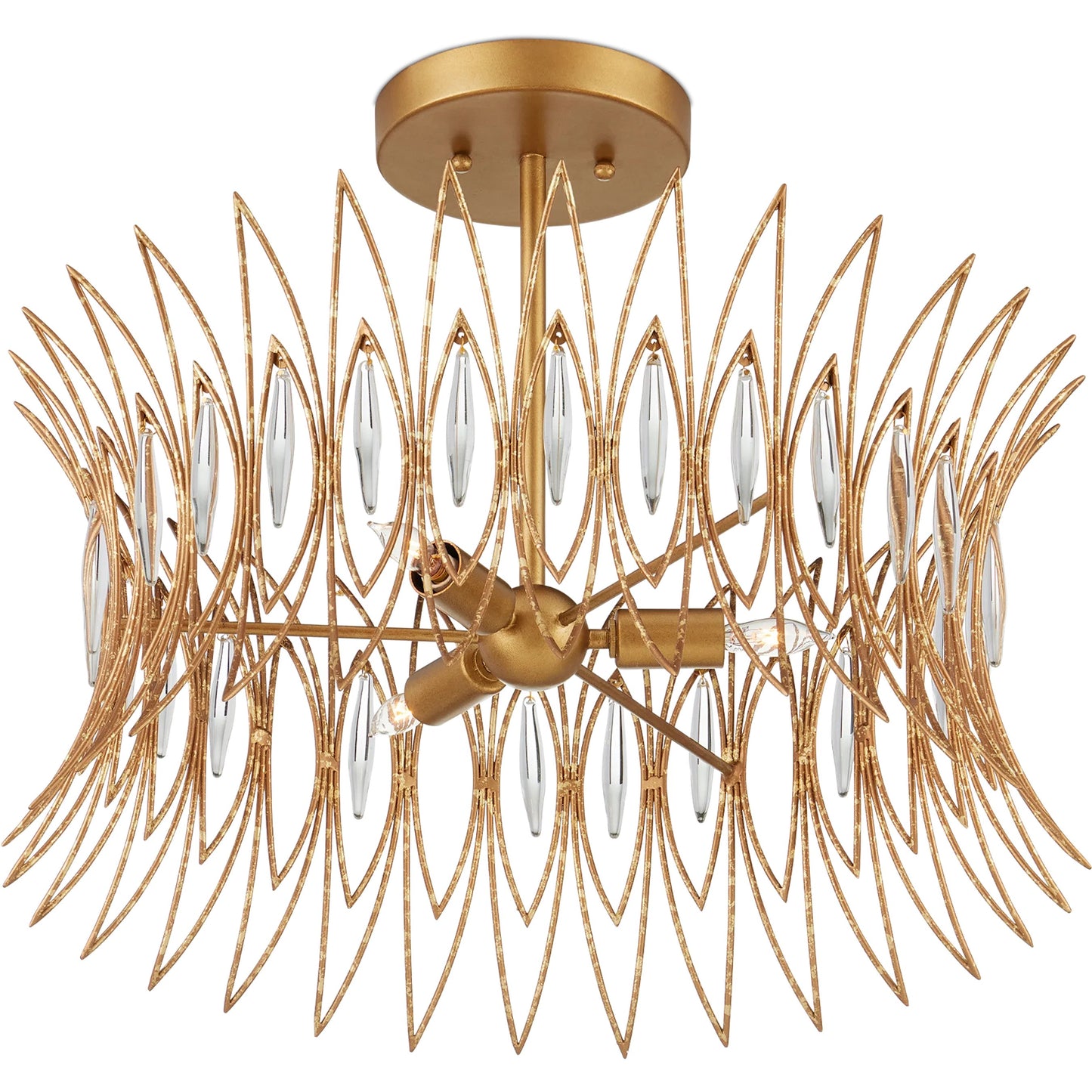 003 SI-2387086 | Additional Silo | Marquise Semi-Flush Mount by Currey and Company in clear, luxor gold. Made from glass, wrought iron in a unique style.