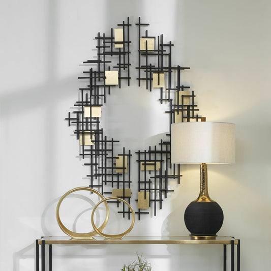 Reflection Wall Decor by Uttermost in matte black, gold leaf. Made from iron in a modern style.