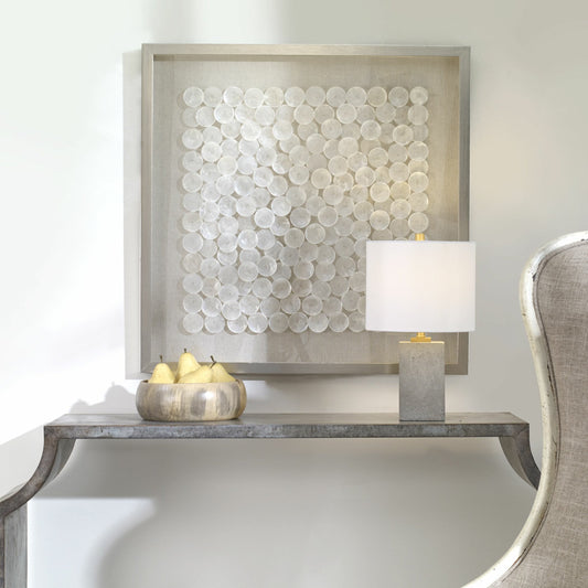 Roxas Shadow Box by Uttermost in brushed silver. Made from pine, shell, glass, linen, velvet in a unique style.