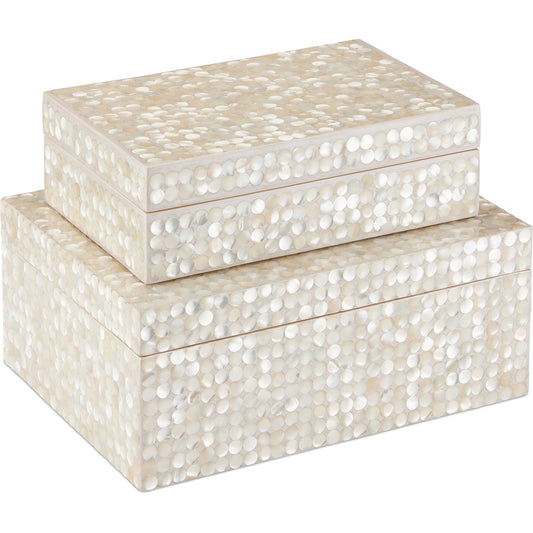 001 SI-2191722 | Primary Silo | Gerri Dot Box Set by Currey and Company in natural, cream. Made from mother of pearl, composite, engineered wood in a modern style.