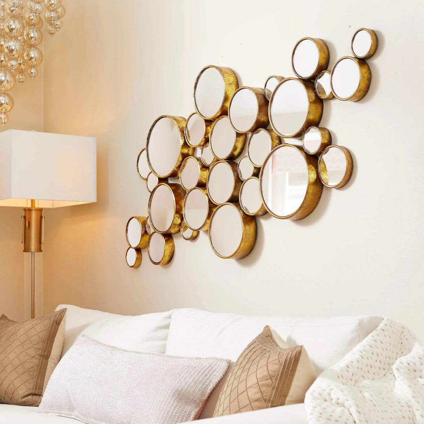 004 S-254827 | Lifestyle | Bubbles Mirror by Cyan Design in gold. Made from iron, mirrored glass in a modern style.
