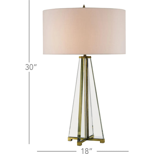 Lamont Table Lamp by Currey and Company in brass, clear optic crystal. Made from brass, optic crystal in a modern style.