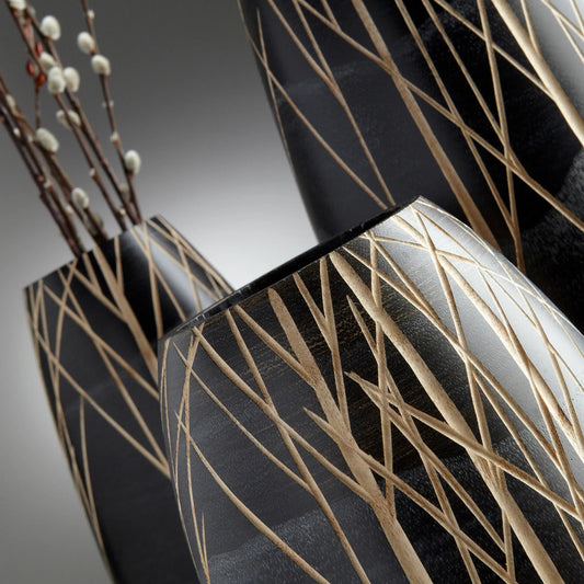 Onyx Winter Vase by Cyan Design in black. Made from wood in a eclectic & global style.