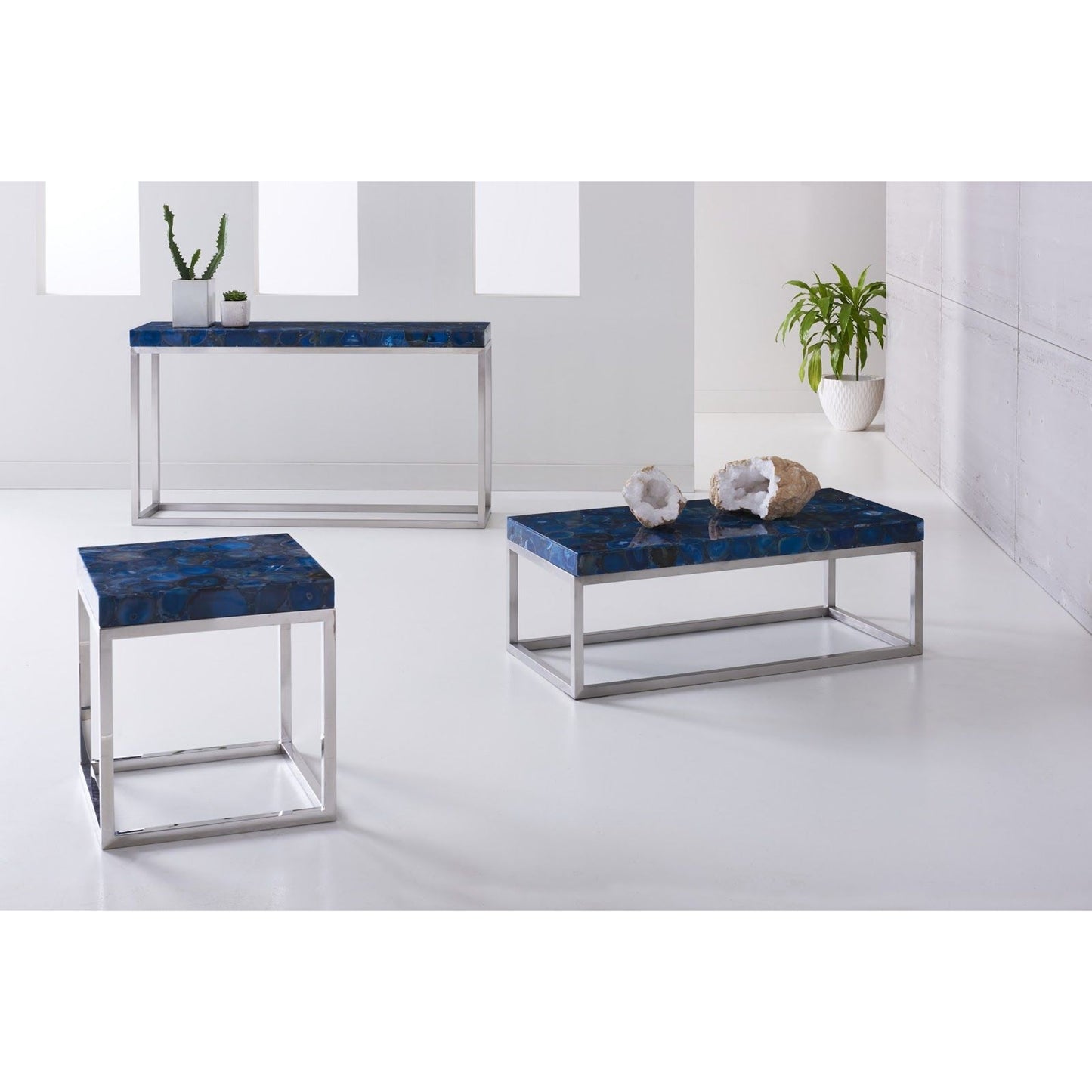 001 SR-819959 | Lifestyle | Agate Console Table by Phillips Collection in blue, silver. Made from stone in a modern style.