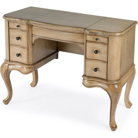 Charlotte Vanity Desk with Storage by Butler Specialty Company in beige and gilted cream. Made from poplar solids, mdf, cherry veneer in a traditional style.