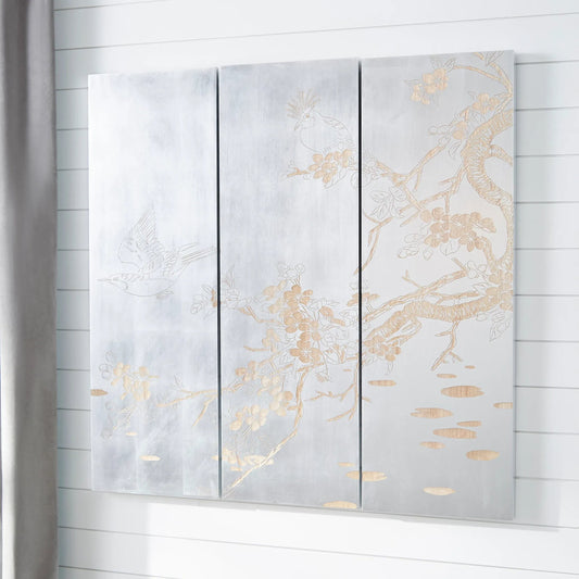 Osaka Wall Art by Cyan Design in silver leaf, natural wood. Made from wood in a eclectic & global style.