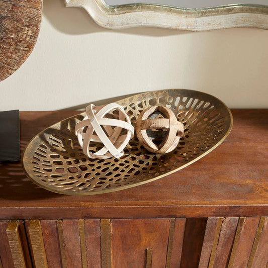 Caught in Your Web Oval Bowl by Cyan Design in antique brass. Made from aluminum in a modern style.