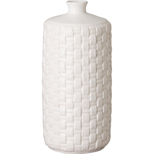 Round Woven Vase by Emissary USA in white. Made from unique in a cottage & farmhouse style.