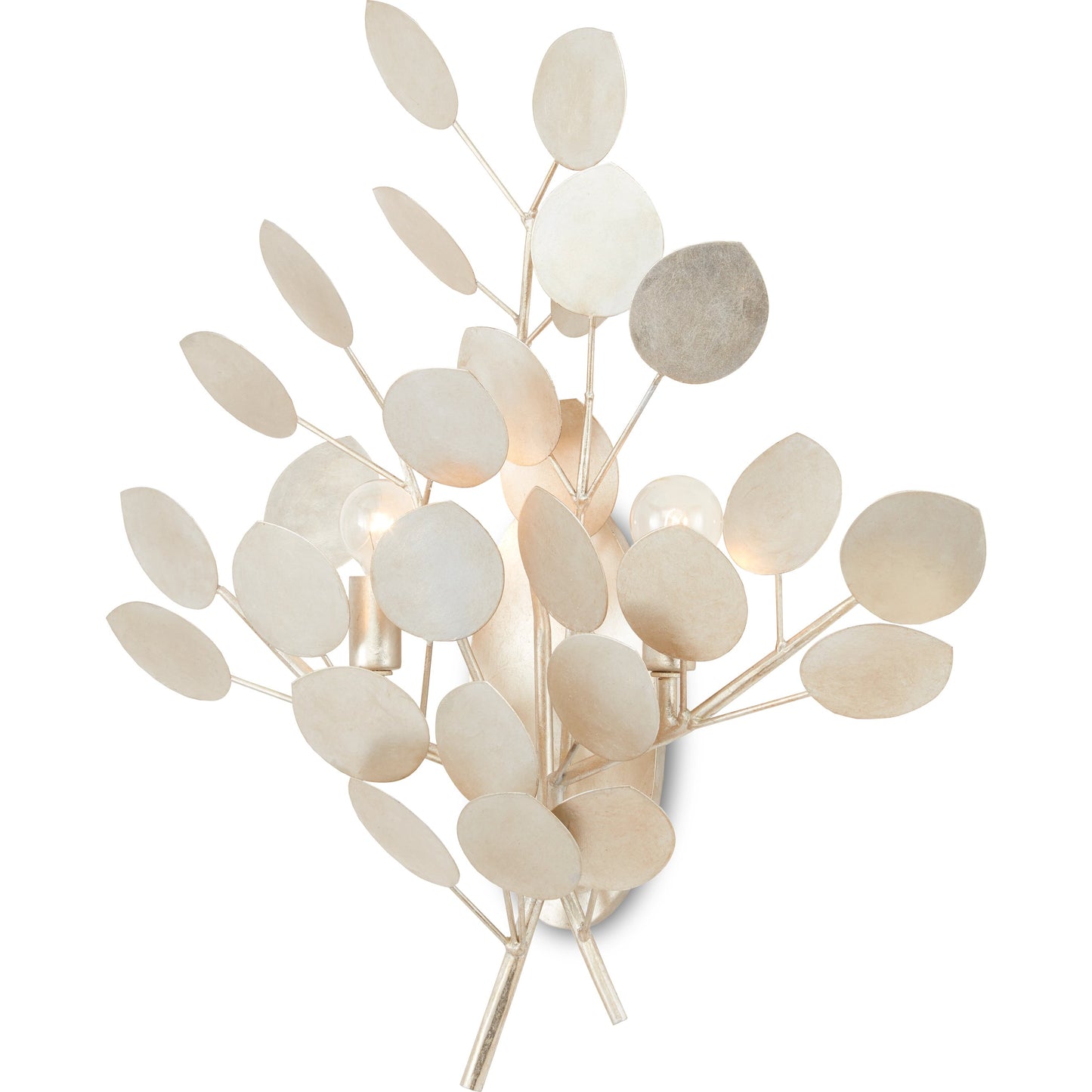 004 SI-1894405 | Additional Silo | Lunaria Wall Sconce by Currey and Company in contemporary silver leaf. Made from wrought iron in a transitional style.