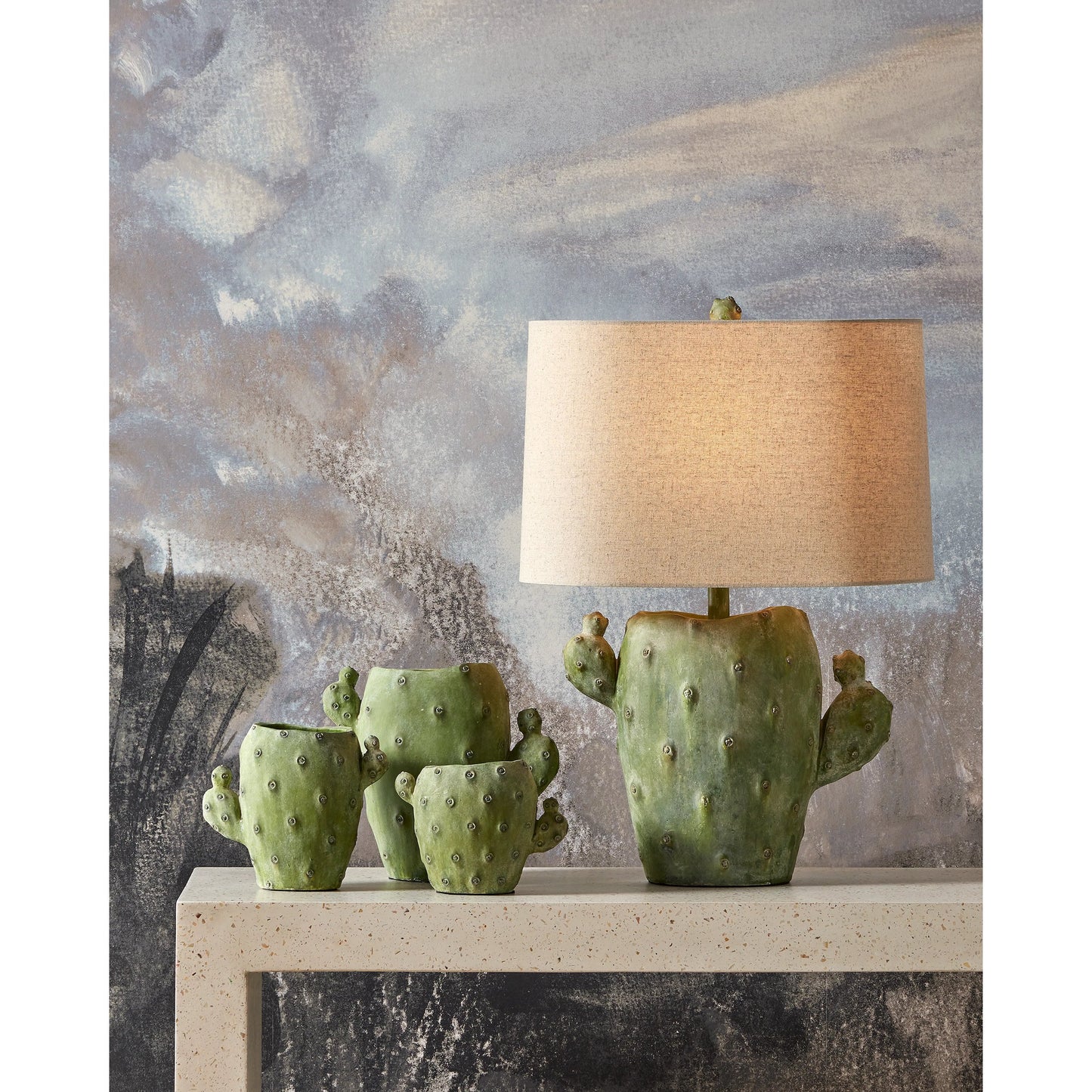 005 SI-2191679 | Lifestyle | Cactus Vase Set by Currey and Company in green. Made from composite in a modern style.