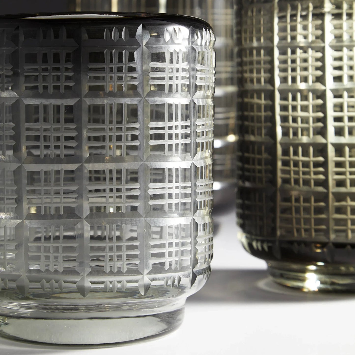 004 S-256678 | Closeup | Off the Grid Vase by Cyan Design in smoke. Made from glass in a modern style.