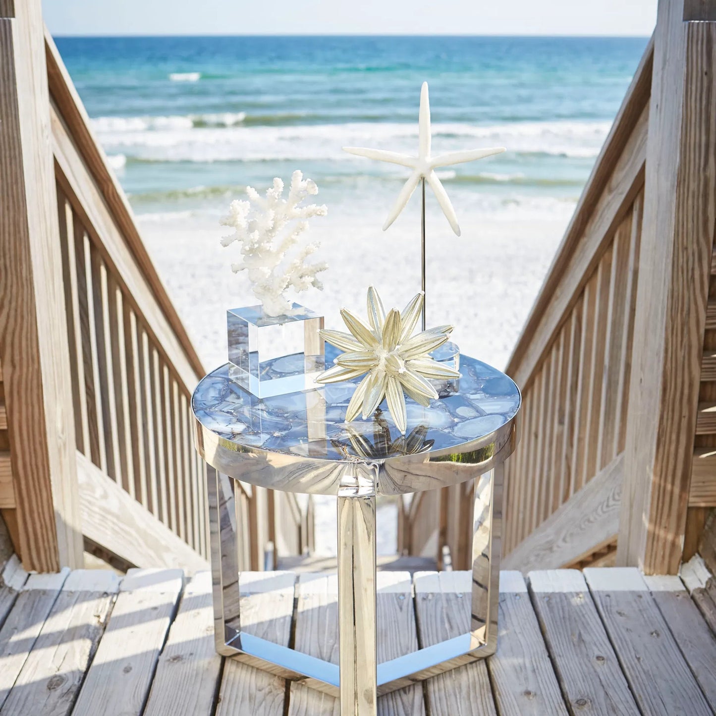 002 S-255726 | Lifestyle | Geodance Side Table by Cyan Design in nickel. Made from stone, iron in a modern style.