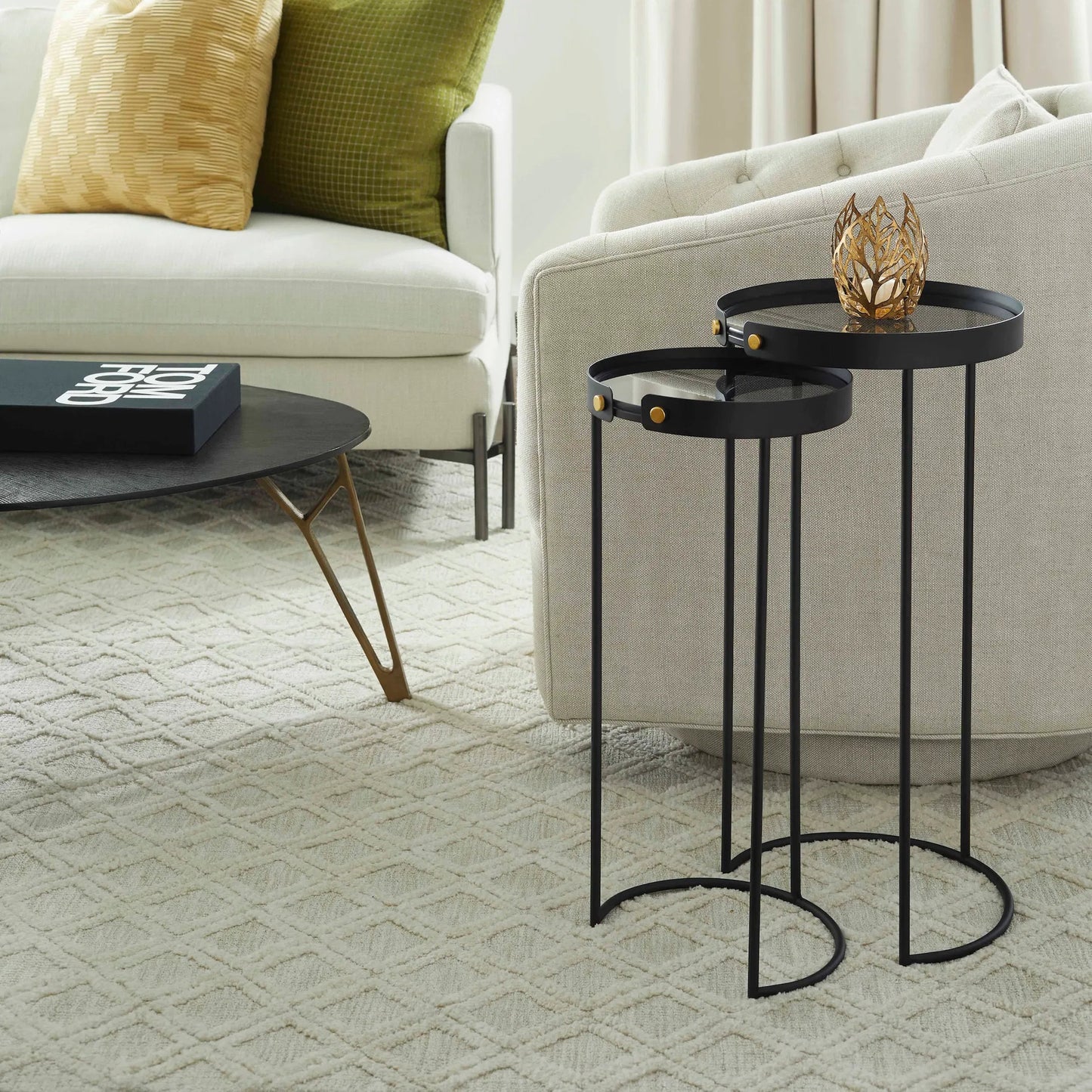 003 S-257537 | Lifestyle | Sunrise Flame Candleholder by Cyan Design in antique gold. Made from iron, glass in a modern style.
