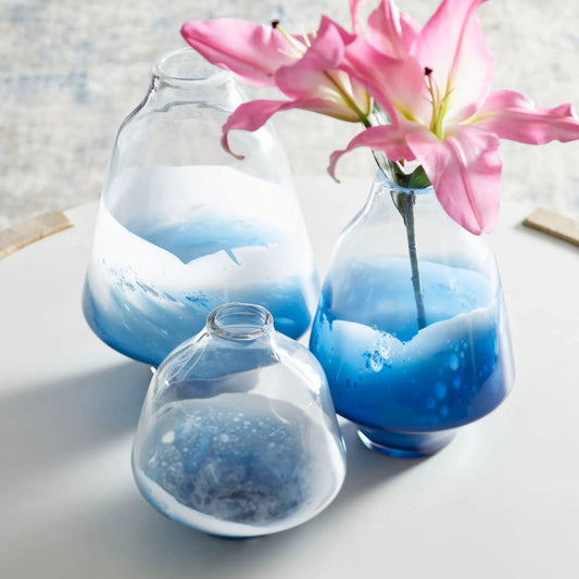 Water Dance Vase by Cyan Design in clear, cobalt. Made from glass in a modern style.