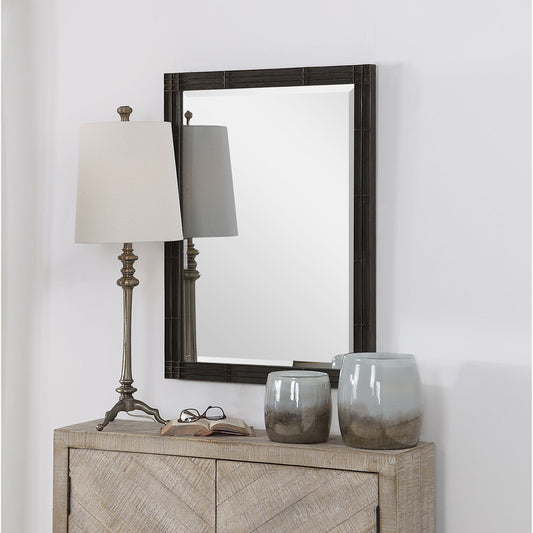 Gower Aged Black Vanity Mirror by Uttermost in black. Made from iron, mdf, mirror in a traditional style.