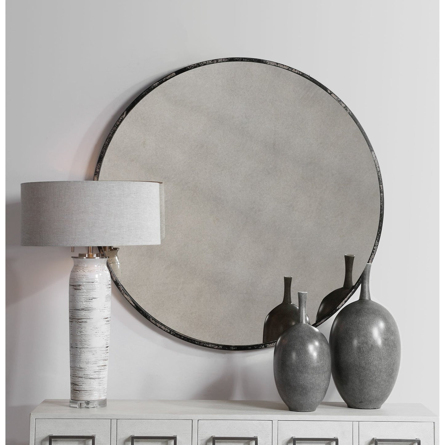 003 SR-766618 | Additional Silo | Argand Industrial Round Mirror by Uttermost. Made from metal, mdf, glass in a modern style.