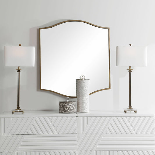 Cerise Mirror by Uttermost in gold. Made from mdf, metal, mirror in a transitional style.