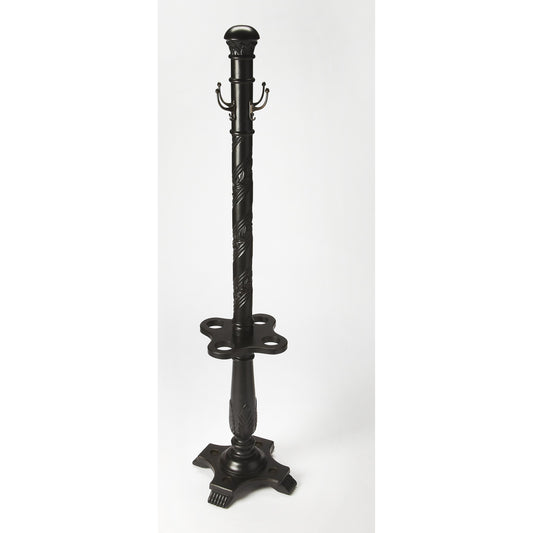 Laird Costumer by Butler Specialty Company. Made from rubberwood solids, antique brass plated hooks in a traditional style.
