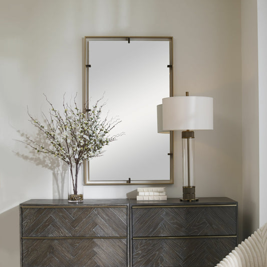 Egon Wall Mirror by Uttermost in gold. Made from iron, glass, mdf in a traditional style.