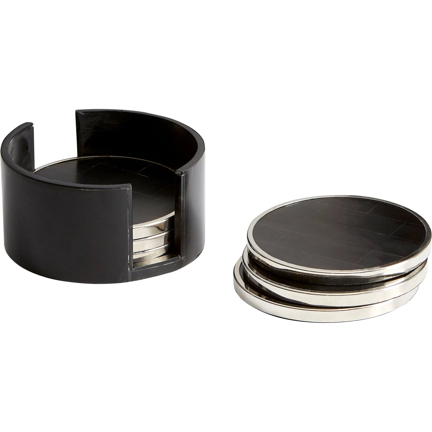 001 S-299810 | Primary Silo | Jameson Coasters by Cyan Design in nickel, black. Made from resin, wood, brass in a modern style.