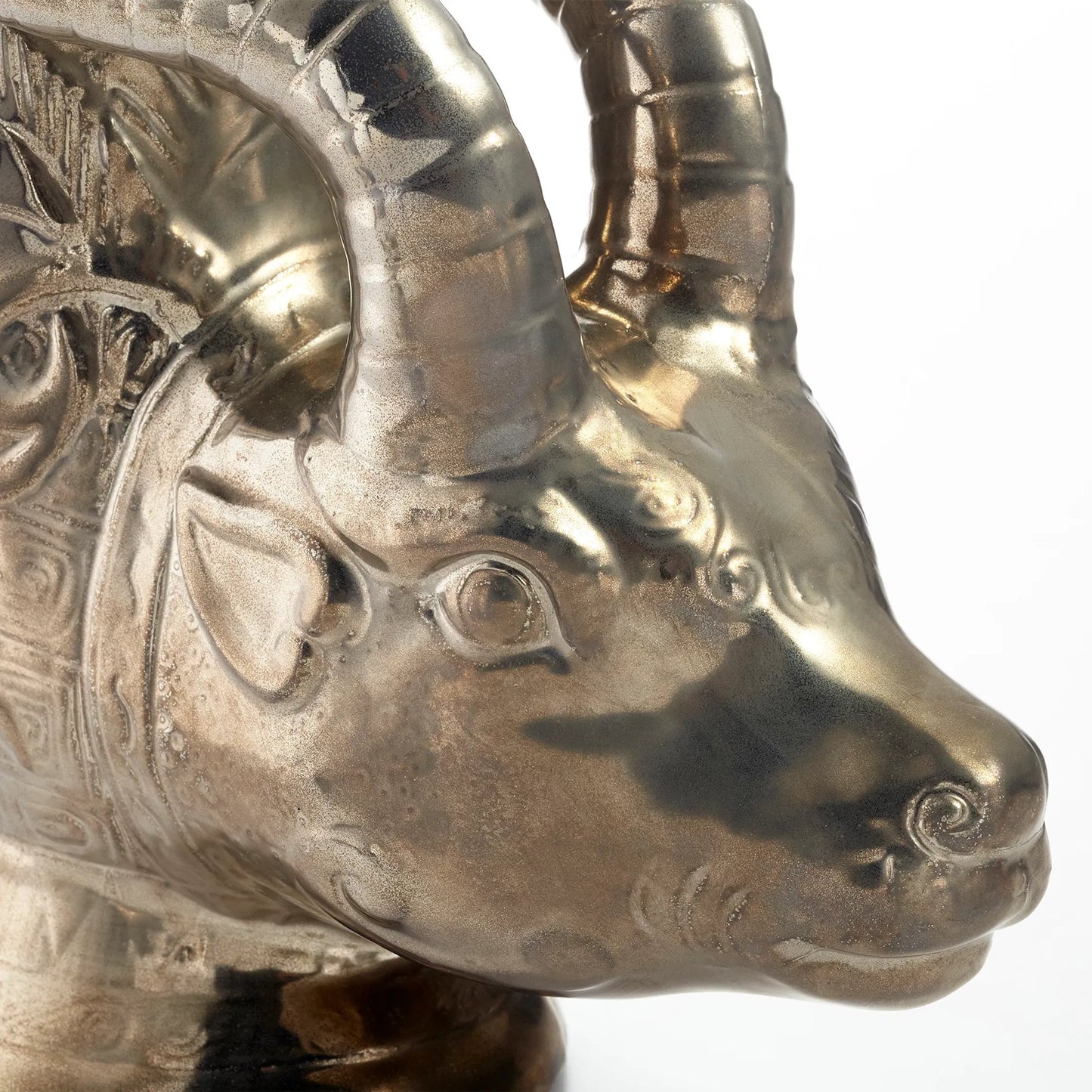 003 S-299722 | Closeup | Bharal Headed Vase by Cyan Design in polished pewter. Made from ceramic in a rustic style.