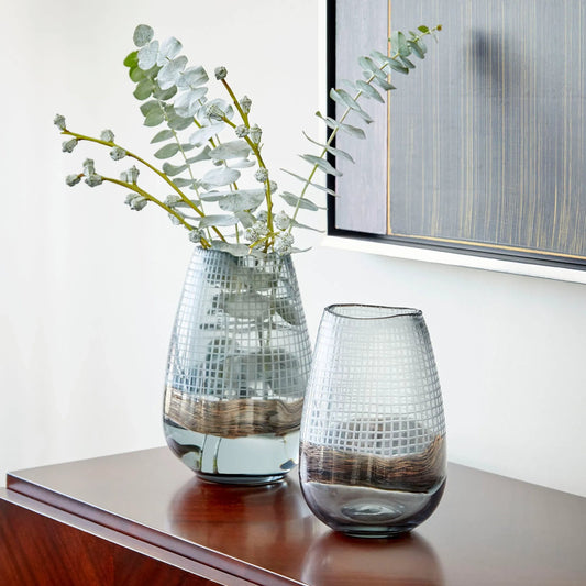 Axiom Vase by Cyan Design in clear, glitter gold. Made from glass in a modern style.